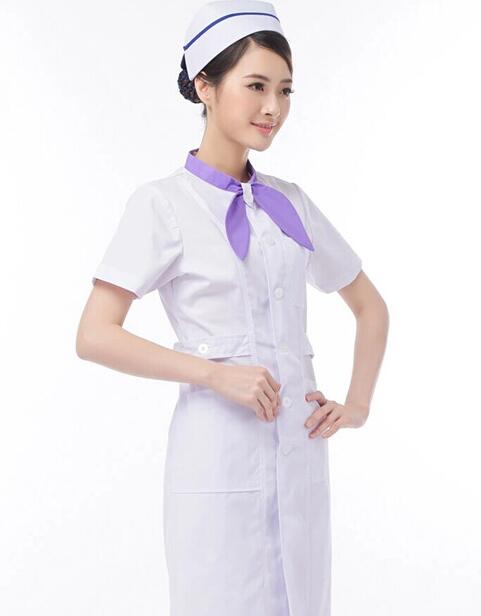 紫色蝴蝶結(jié)圓領(lǐng)護(hù)士服,訂做北京護(hù)士服